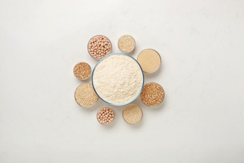 Bowls of flours and intact grains