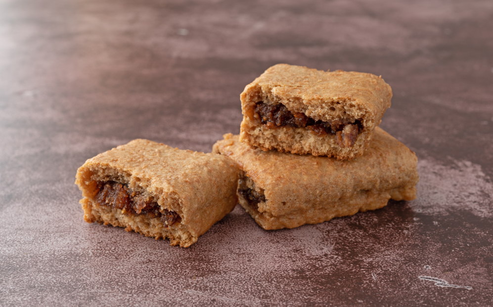 Fig bars on a brown table